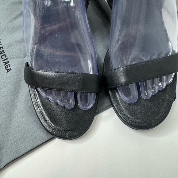Balenciaga heeled sandals strappy black open toe wedge block heel logo sz 41 11 - Picture 4 of 8